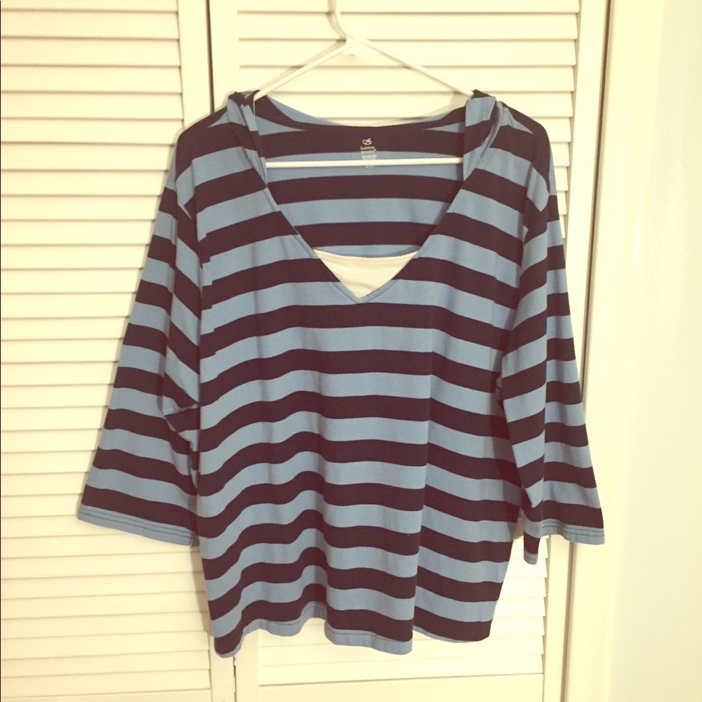 Bobbie Brooks SZ 2X Blue Striped 3/4 Sleeve Hoodie